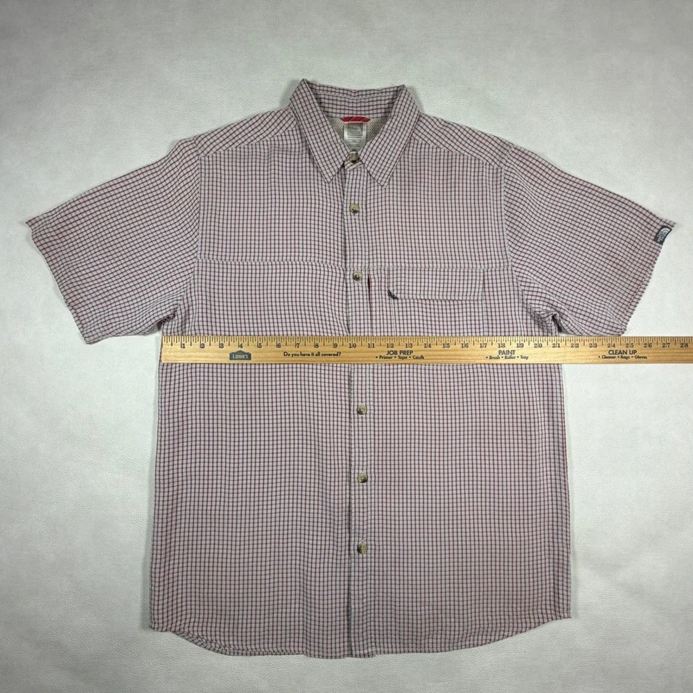 The North‎ Face Mens Medium M Red Micro Check Short Sleeve Vented Hiking Shirt